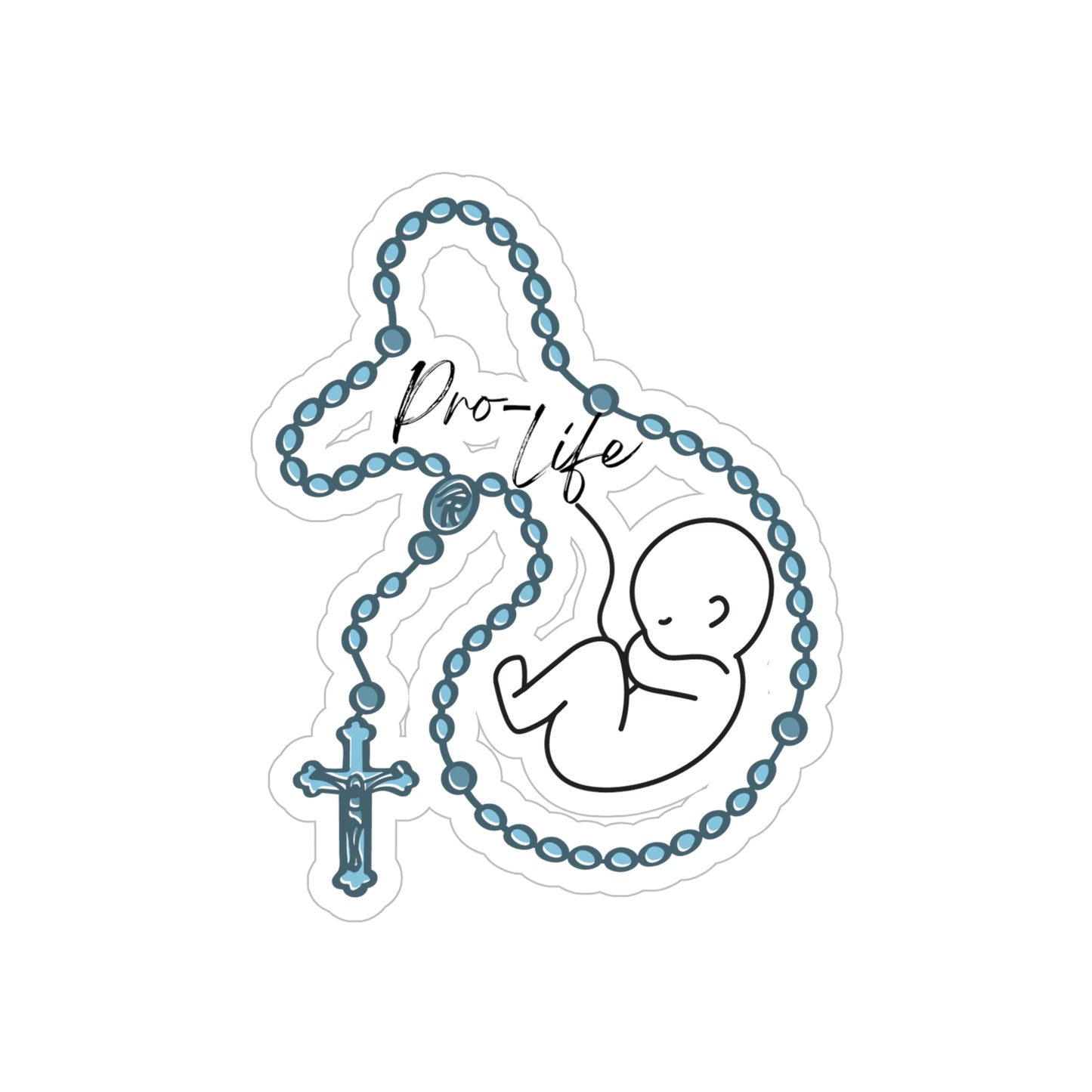 Pro- Life Baby wrapped in Rosary, sticker