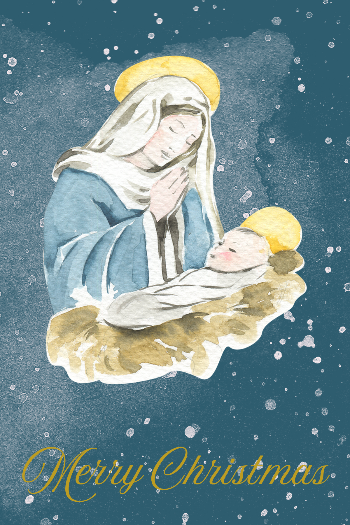 Personalized Mary and Jesus Christmas Card – Editable Digital Template