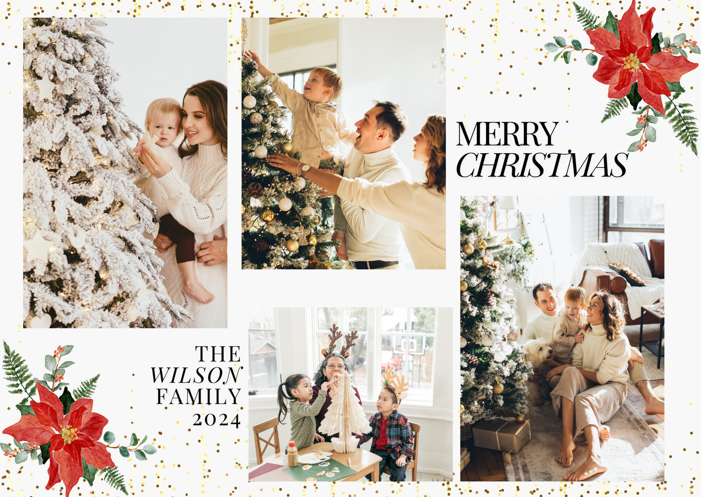 Personalized White and Gold Christmas Card – Editable Digital Template