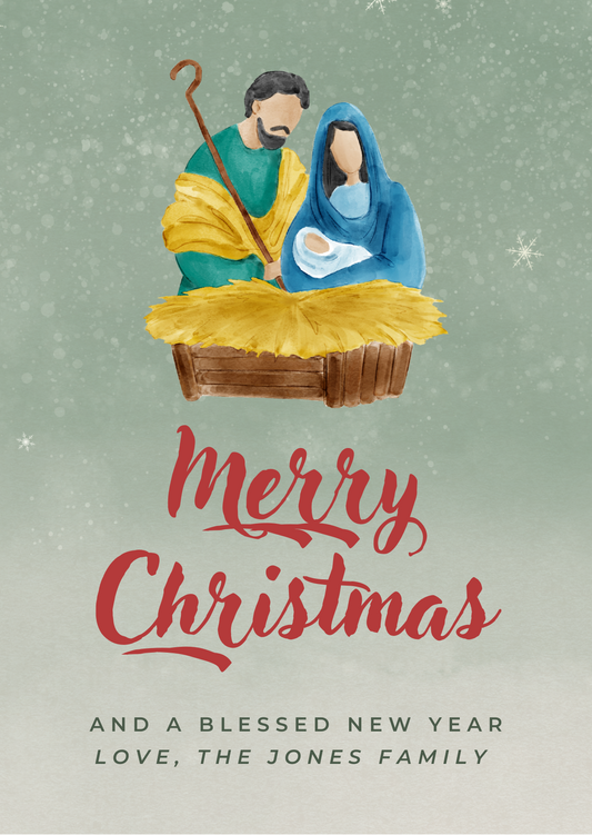 Personalized Religious Holy Family Christmas Card – Editable Digital Template